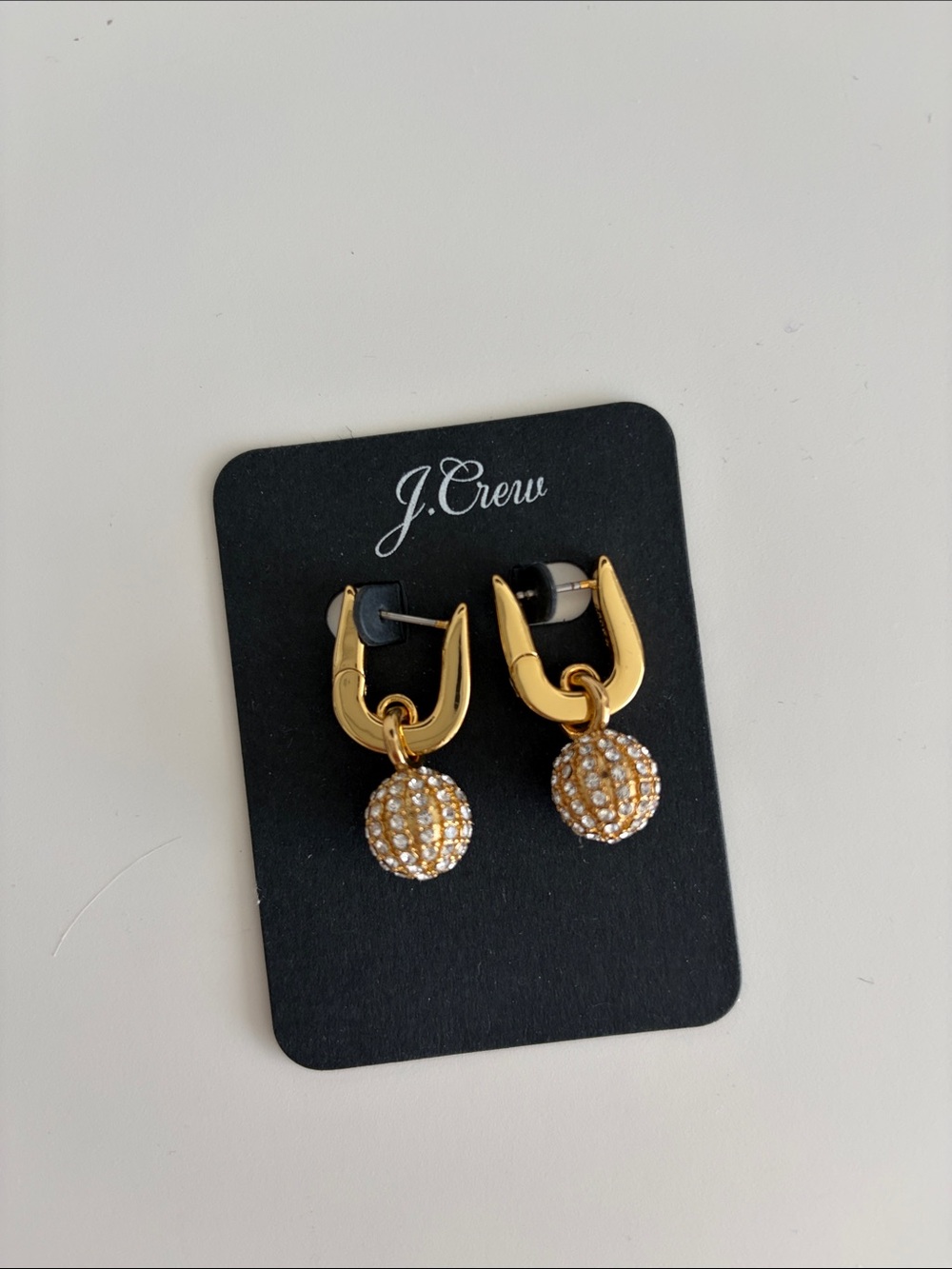 J. Crew Gold Crystal Ball Drop Hoop Earrings